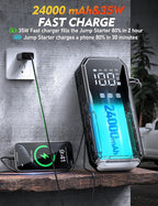 Sharmeal 22-in-1 9000A Jump Starter, 24000mAh Car Booster Pack with 80W AC Outlet & PD 35W Super Fast Charging, 12V Jump