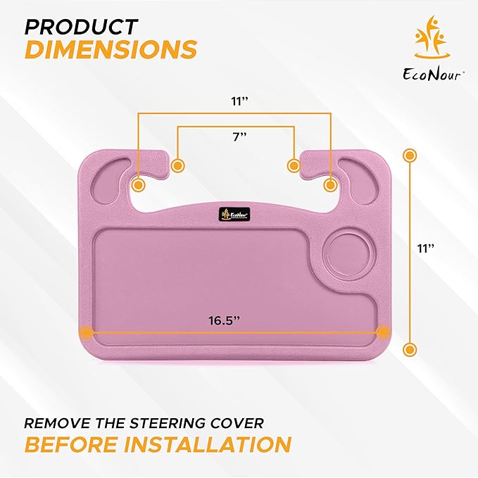 EcoNour 2 in 1 Car Steering Wheel Desk | Steering Wheel Tray for Laptop and Food | Pink Table Tray for Eating with Drinks Holder | Car Accessories