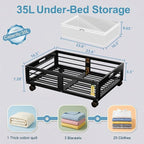Under Bed Storage Containers with Wheels, Larger Bamboo Wood Under Furniture Storage Containers with Dust Bags，Rolling for Sh