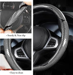 Carbon Fiber Steering Wheel Cover, Snap on Car Steering Wheel Cover Set Accessories 3pcs Wrap Grip Non Slip Protector Universal Glossy Silver
