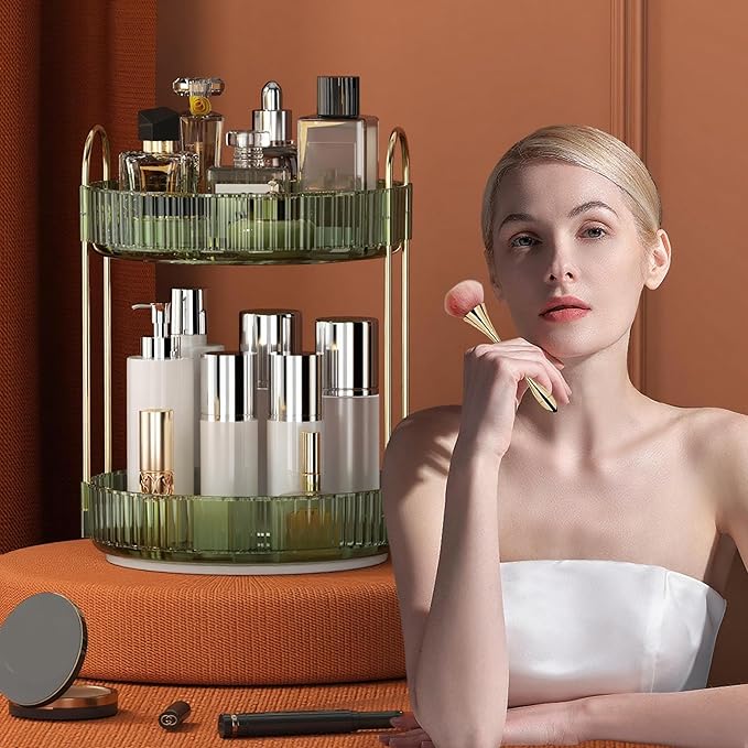 YCIA&DONE 360 Rotating Makeup Organizer and Storage for Vanity Countertop 2 Tiers, High Capacity Cosmetic Skincare Perfume Or