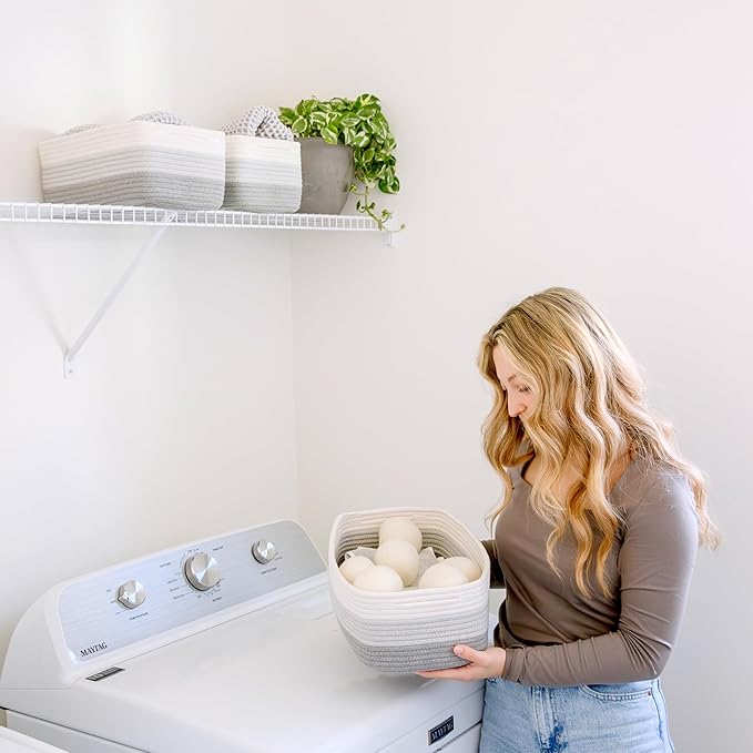 NaturalCozy 13.5”x8.5”x5.5” Rectangle Storage Baskets for Shelves 3 Pack | Cotton Rope Woven Small Baskets for Organizing | S