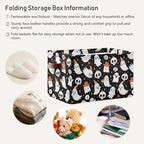 xigua Halloween Ghost Storage Basket Collapsible Storage Bins Waterproof Canvas Storage Basket with Leather Handles for Home 