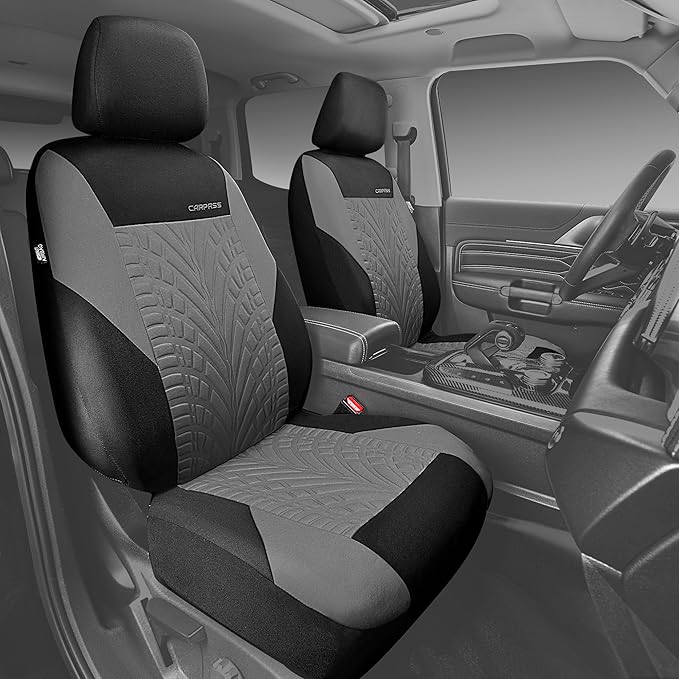 CAR PASS Car Seat Covers Full Sets, Front & Split Rear Bench for Car, 3D Tyre Embossed Automotive Interior Covers, Airbag Com