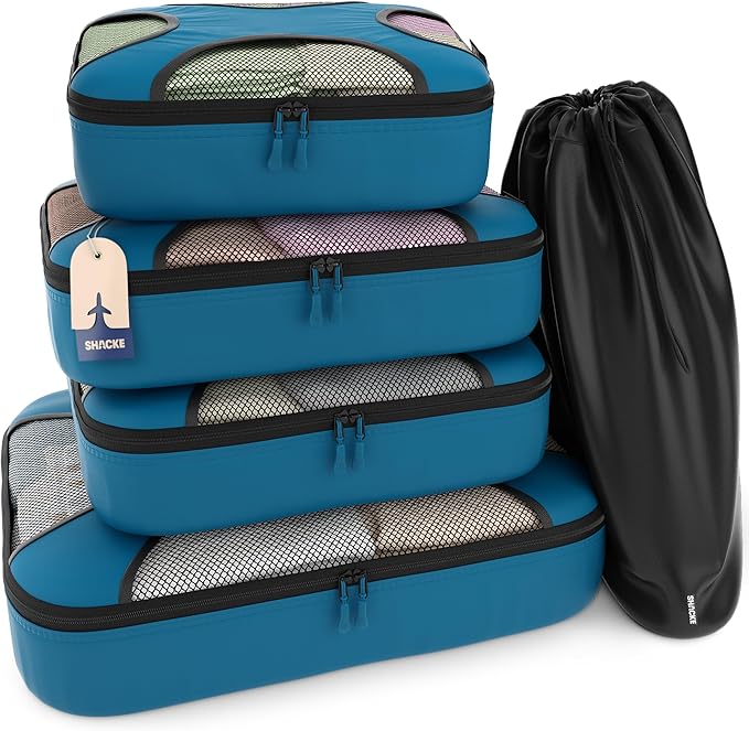 Shacke Packing Cubes for Travel 5 Set - Premium Luggage Organizer Bags - Versatile Travel Organizer for Women and Men - Optim