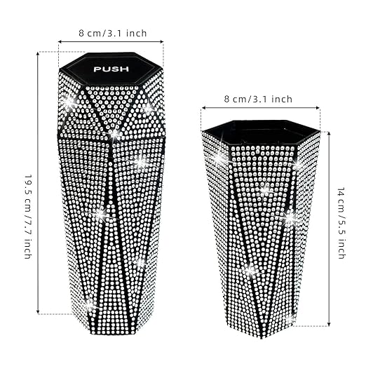 NBTEPEM 2 PCS Bling Car Trash Can with Lid, Bling Car Accessories Trash Bin, Leakproof Auto Garbage Can with 60 Trash Bags, Multipurpose Organizers and Storage for Home, Office (Silver Diamond)