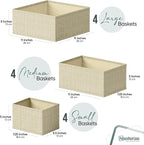 Drawer Organizer Clothes Set of 12 Beige - Dresser Organizer For Nursery, Bedroom, Closet - The Perfect Baby Clothes Organize
