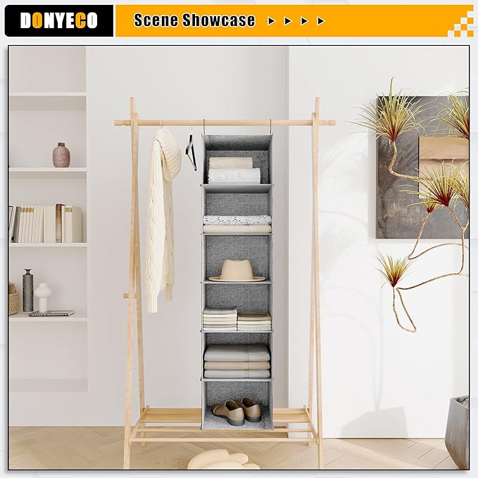 6-Shelf Hanging Storage Closet Organizer, Linen Rv Storage and Organization for Wardrobe, Inside, Camper Accessories, Nursery