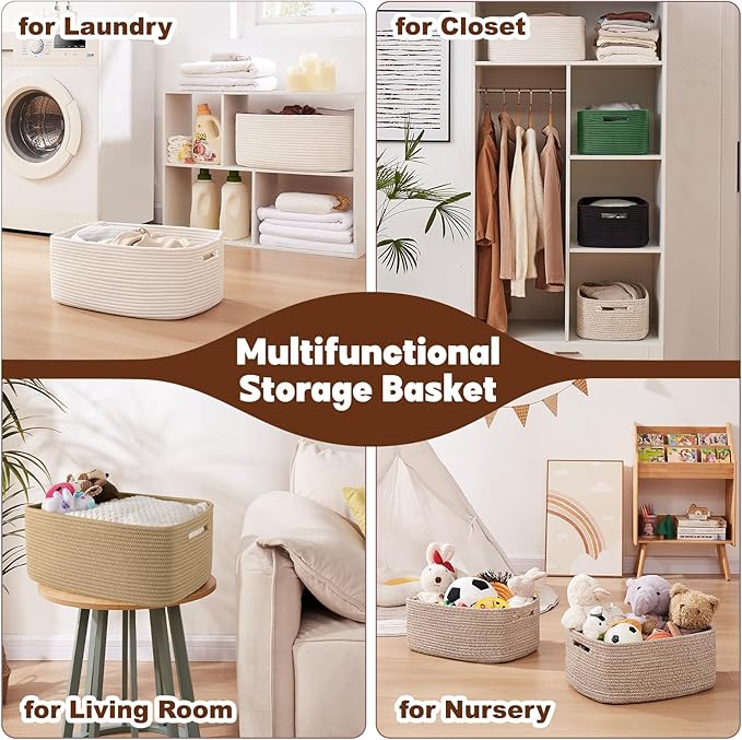 OIAHOMY Storage Basket for Shelves, Closet Cube Storage Bins Baskets for Clothes Blanket Towels, Baby Nursery, Toy Baskets Bo