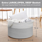 MEGASKET XXXL Large Cotton Rope Storage Bin, 22" X 14" Basket for Blankets Living Room, Woven Baby Kids Toy Storage Bin Box, 