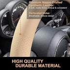 PINCTROT Large Size Nappa Leather Steering Wheel Cover, Slim Fit No Bulk Design, One Piece Leather with Breathable Perforatio
