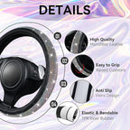 CAR PASS 23 PCS Bling Diamond Car Accessories Set for Women, Leather Car Seat Covers Full Set Sparkly Rhinestone15'' Steering Wheel Covers Shining Diamond Floor Mats Car Interior Sets, Multicolor