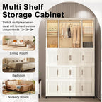 Portable Closet Wardrobe, Foldable Clothes Organizer with 17 Cubes Storage, Hanging Rods, Easy Assemble Clothing Organizer wi