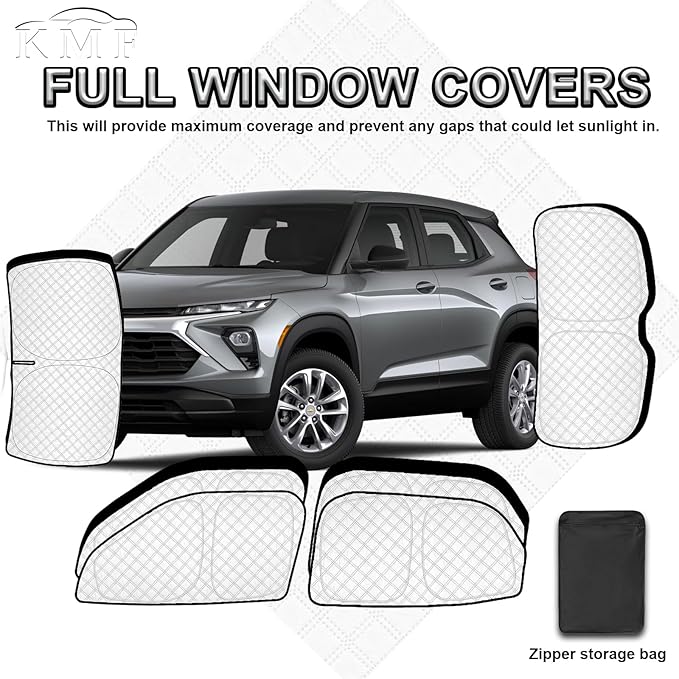 KMF 6pcs Thicken Full Sun Shades for Chevy Trailblazer 2021-2025 Accessories,Car Window Covers Sunshade for Windshield Side Rear, UV Block and Blackout Privacy for Car Camping Outdoor