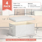 Large 17''x12'' Quart Collapsible Stackable Storage Bins with Lids, 4 Packs Off White Fabric Closet Boxes with Lids, Storage 