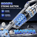 Handheld Vacuum Cordless, 16000PA Strong Suction Hand Held Car Vacuum Cleaner, Portable Hand Vacuum Rechargeable with Multi-N
