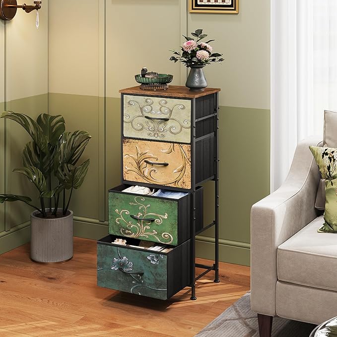 WLIVE Dresser with 4 Drawers, Storage Tower, Organizer Unit, Fabric Dresser for Bedroom, Hallway, Entryway, Closets, Vintage 