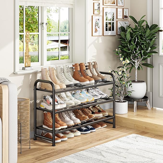Simple Trending 3-Tier Expandable Shoe Rack, Stackable Shoe Shelf Storage, Metal Free Standing Shoe Organizer for Closet Entr