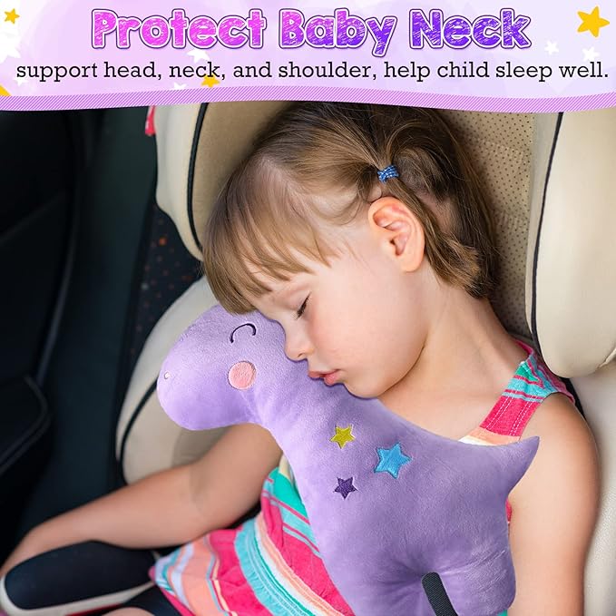 Tuanse 4 Pack Car Seat Belt Covers for Kids Seatbelt Pillow Unicorn Dinosaur Baby Car Seat Strap Covers Head Rest Support Shoulder Pads for Baby Girls Boys Travel
