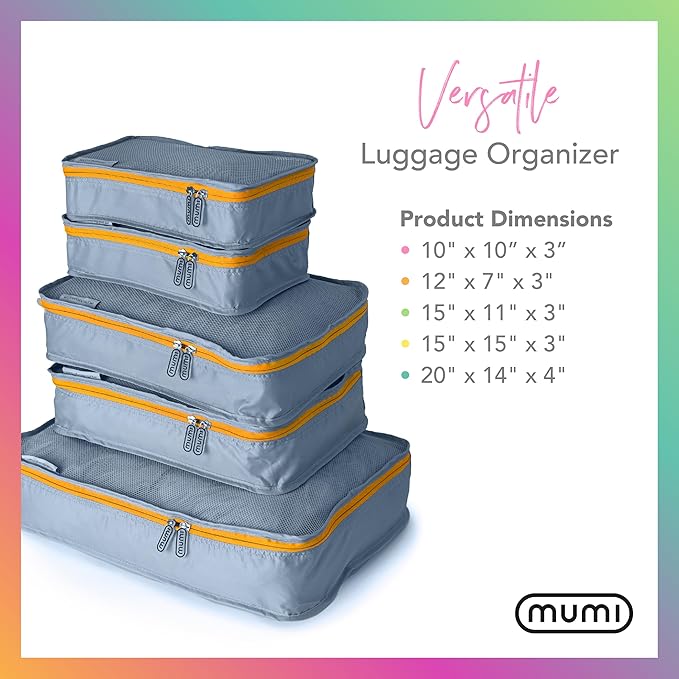 MUMI Packing Cubes - 5 Compression Packing Cubes for Travel, Luggage Organizer Bags for Suitcases, Carry-On, Duffle or Backpa