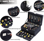 QBestry Jewelry Box for Women with Drawer, 3-Layer Large Jewelry Organizer with Lock & Key, 8 Necklace Hooks & 56 Earring Hol