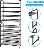 Simple Trending 5-Tier Stackable Shoe Rack, Expandable & Adjustable Shoe Organizer Storage Shelf, Wire Grid, Black