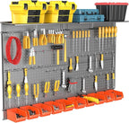TORACK Metal Pegboard with Peg Board Hooks, Tools Storage Pegboard with Pegboard Hooks, Wall Mounted Storage Bins, Shelves, T