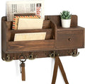 Rebee Vision Pine Wood Key Holder Wall Mount with Mail Sorter for Home Decor- Rustic Key and Mail Holder for Wall with Hooks 