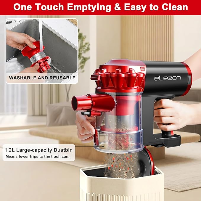 elezon A200 Cordless Vacuum Cleaner, Stick Vacuum with Powerful Suction, 38 Mins Runtime, Rechargeable Battery, HEPA Filter, 