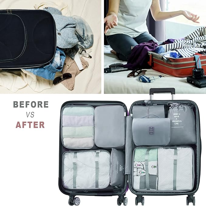 Packing Cubes, 8 Pcs Travel Packing Organizers for Suitcases, Large Capacity Travel Luggage Organizers Set includes 8 Storage
