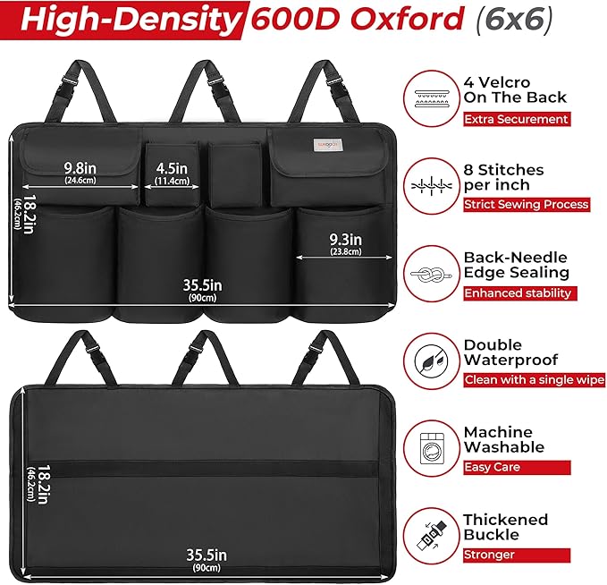 SURDOCA Car Trunk Organizer, LARGE CAPACITY Car Storage Bag with 8 Pockets, 7X Upgraded Trunk Storage Organizer for Car, SUV, Truck, MPV