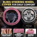 Pink Car Accessories Set, 27 Pieces – Bling Car Accessories for Interior Styling with Rhinestone Details for Daily Use, Universal Fit Kit for Steering Wheel, Vents, Mirror Area, Great Gift for Women