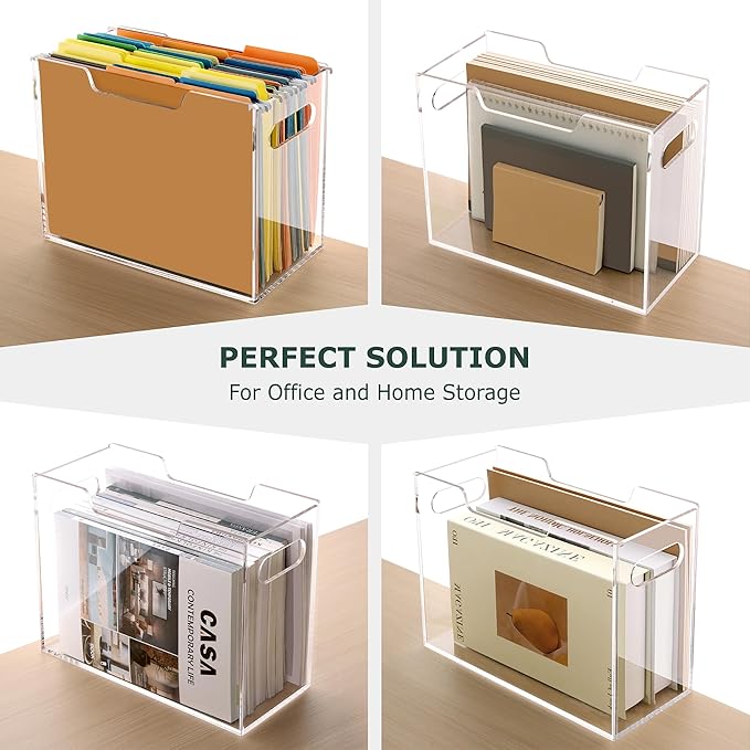 Acrylic Hanging File Folder Organizer, Letter Size Clear Filing Organizer Box with Handles, Magazine File Holder for Desk Hom