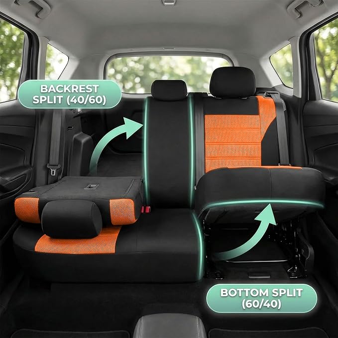 FH Group Automotive Car Seat Covers Full Set Premium 3D Air Mesh Front Seat Covers, Airbag Compatible & Split Bench Cover Uni