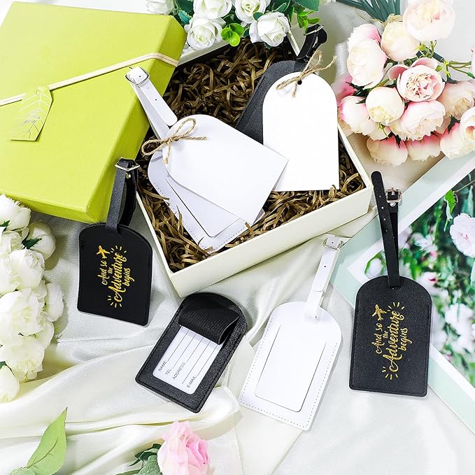 Amylove Bulk Luggage Tags Wedding Favors Adventure Begins Luggage Tags for Guests Travel Tag for Suitcase Bridal Gift 24 Pack