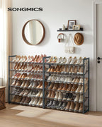 SONGMICS 12-Tier Stackable Shoe Shelf Set, Metal Shoe Storage for Garage, Entryway, with Adjustable Shelves, Hold 48-60 Pairs