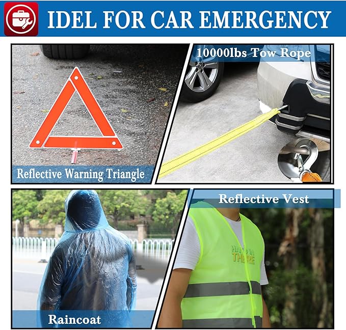 kewen Car Emergency Kit, Roadside Assistance Emergency Car Kit Jumper Cables, Road Trip Essentials, Auto Vehicle Car Safety K