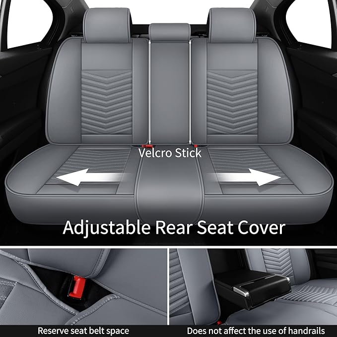 Nappa Leather Car Seat Covers Full Set, Gray Car seat Protector 5 Seats, Waterproof Car Seat Cushion, Universal Automotive Se