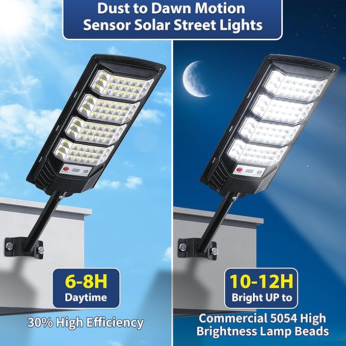 6 Pack Solar Street Lights Outdoor Waterproof, 6500K LED Motion Sensor Lights, Dusk to Dawn Solar Flood Lights with Remote,Parking Lot Light,Commercial Area Lighting for Outside