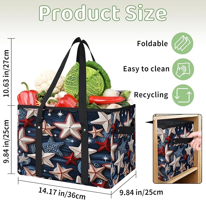 Reusable Grocery Bags Heavy Duty Shopping Bags Foldable Large Tote Bags with Long Handles & Hard Bottom