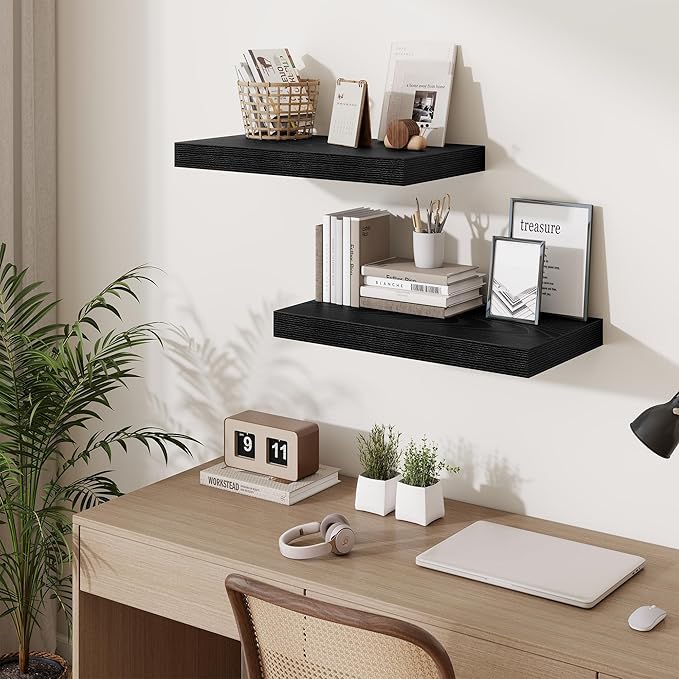 Fun Memories 24 Inch Floating Shelves Wall-Mounted, 12 Inch Deep Wall Shelves, 24 x 12 Floating Shelf, Deep Storage Shelf for