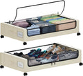 Under Bed Storage with Wheels, XXL 60L Under the Bed Storage Bins, Underbed Storage Containers with Lids & Label, Rolling Met