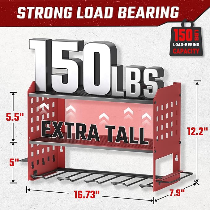 SUNALLY Power Tool Organizer, Heavy Duty Wall Mount Tool Organizer 3 Layers with 4 Drill Holders, Garage Tools Storage Rack w