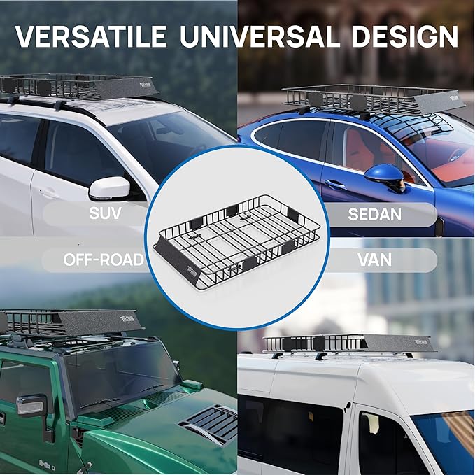 Bonnlo 250lbs Extendable Rooftop Cargo Carrier,64 * 39 * 6inch Universal Roof Rack Basket with Rubber Net,Storage Bag,Straps,for SUV/Truck/Van