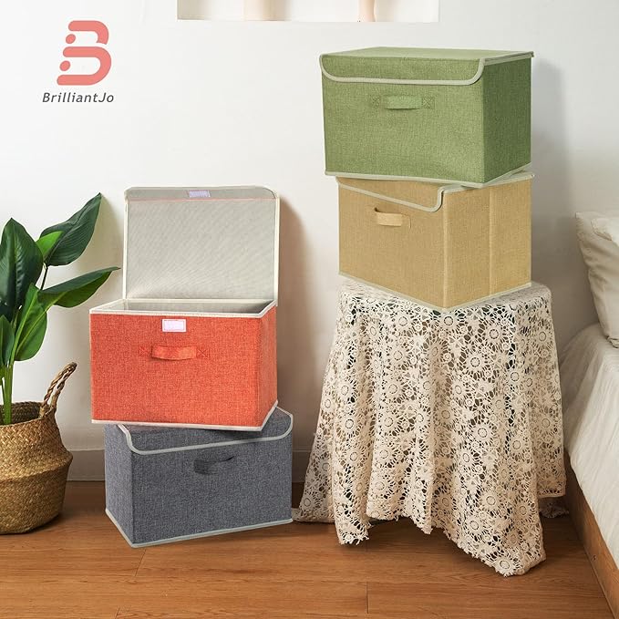 Storage Bins with Lid, Foldable Clothing Storage Box case with Handle for Books, Closet, Bedroom, Home, 4 Color Set A, 15L x 
