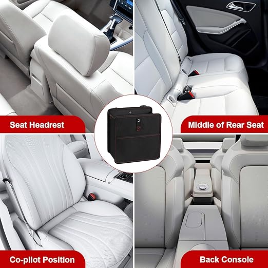 YSSOA 2 Pack 3 Gallons Foldable Car Trash Can with Adjustable Straps and Storage Pockets, Waterproof & Leakproof, Multipurpose for Car, Black