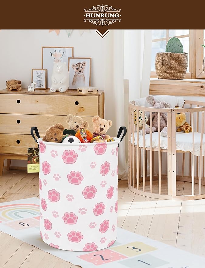 HUNRUNG Laundry Hamper,Large Canvas Fabric Lightweight Storage Basket Toy Organizer Dirty Clothes Collapsible Waterproof for 