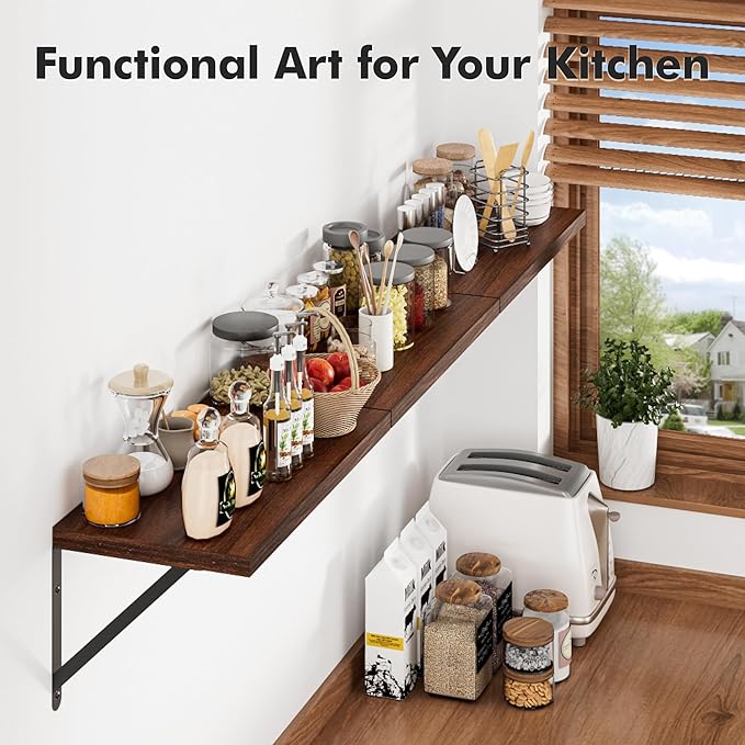 Floating Shelves for Wall, 15.7W x 8D Wide Bookshelf with Brackets Set of 3, Wood Wall Mounted Shelves for Living Room, Kitch