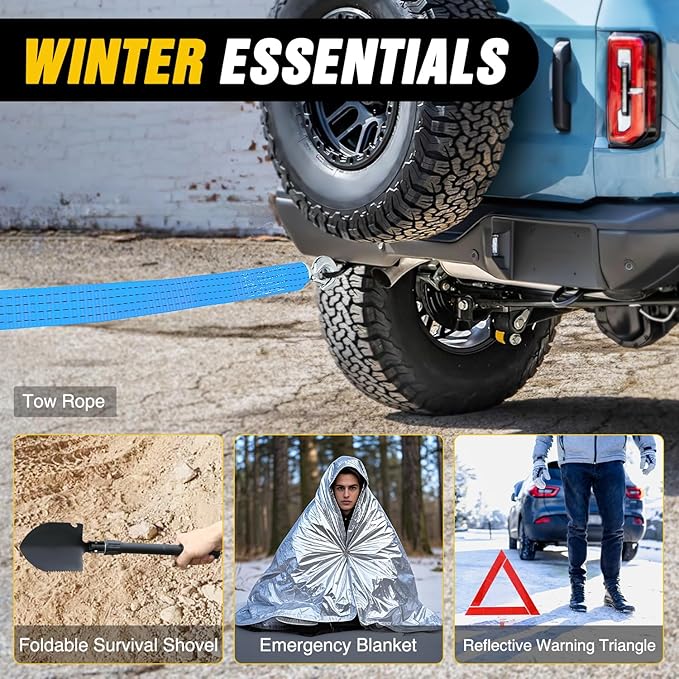 Nilight Car Emergency Kit with Jumper Cable Air Compressor Tire Repair Essential Tools First Aid Alligator Connector Electric
