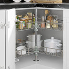 YITAHOME 31" Lazy Susan Turntable with Chrome Pie-Cut Design, 270° Chrome Corner Organizer with 2 Shelves and Adjustable Heig